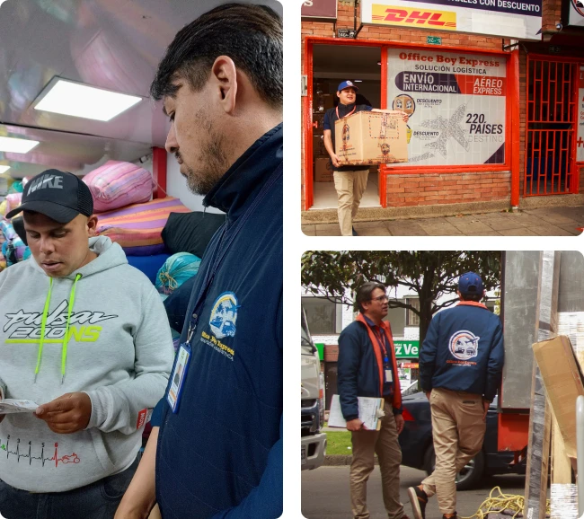 Asesores Office Boy Express orientando clientes sobre casillero virtual para compras en USA y España con envío a Colombia